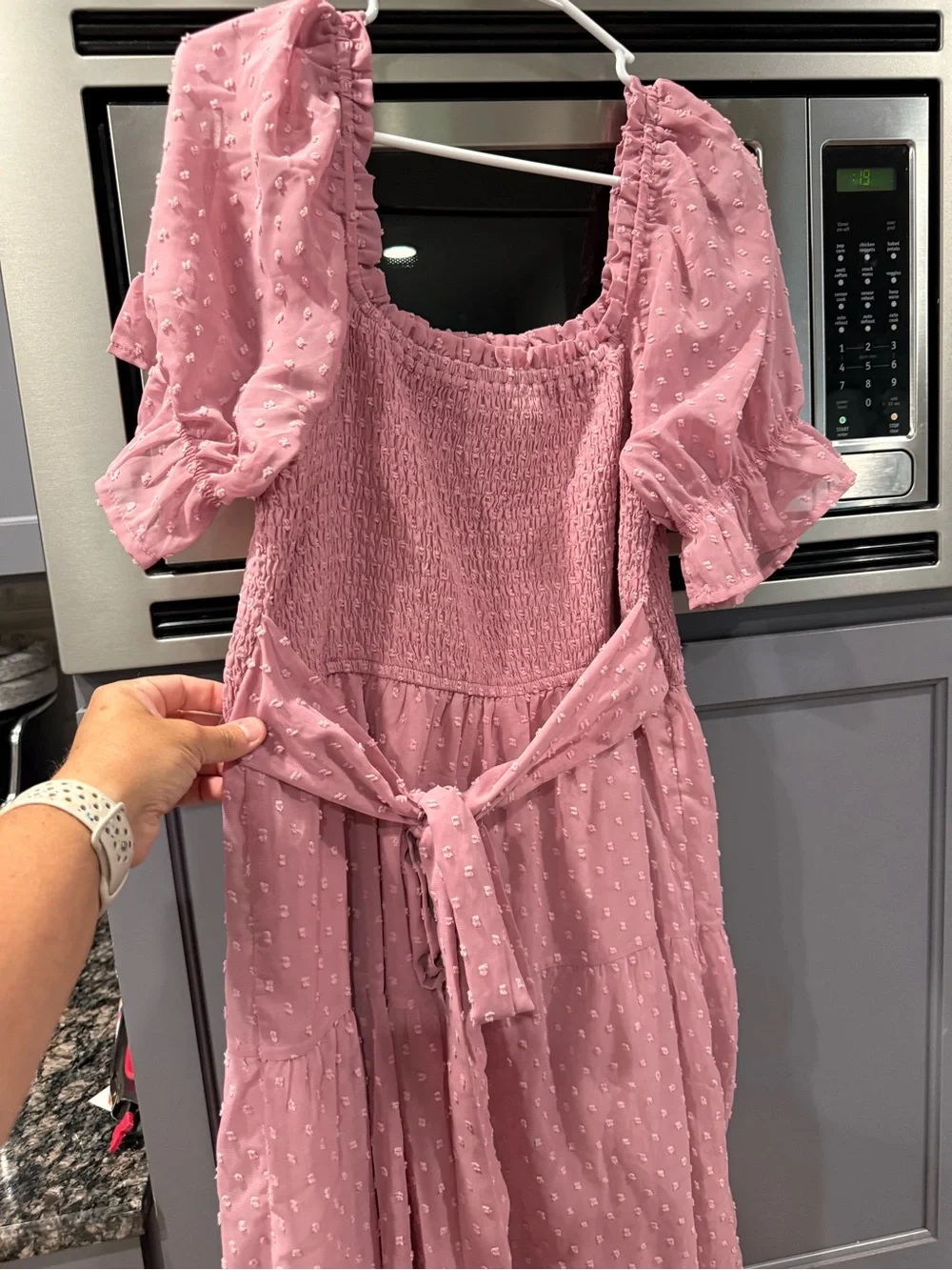 Smocked Pink Puff Sleeve Maxi Dress